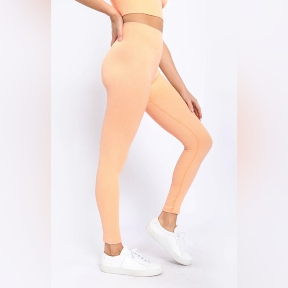 Mono B Ribbed Mineral Wash Leggings - Apricot Ice